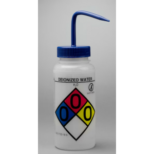 Wash Bottle 500ML Wide Mouth Blue Safety Labeled 'Deionized Water'