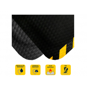 Mat Antifatigue 3'x8' 5/8" Black w/ Black/Yellow Stripe Border