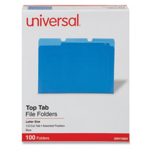 File Folders 1/3 Cut Asstd. One Ply Top Tab Blue 100/BX