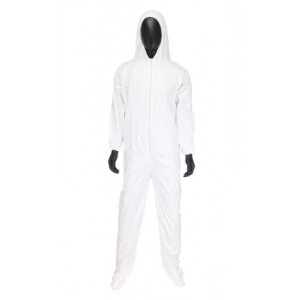 Coverall Microporous White w/Hood & Boot Elastic Wrist M 25/CS