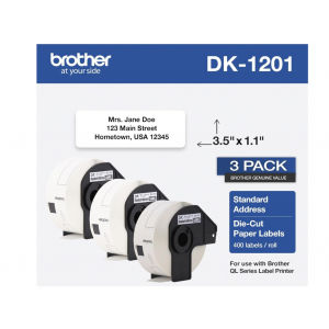 Label 1.1 x 3.5 Die Cut Address Labels White 400/Roll 3/PKG