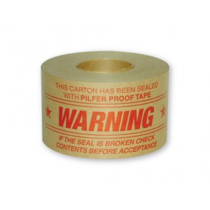 Tape Reinforced Paper 3x450' Kraft Water Activated "Warning Pilfer Proof" 1