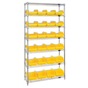 Heavy-duty wire shelving with QuickPick bins - complete package 36" x 18" x 74" Yellow