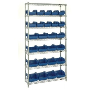 Heavy-duty wire shelving with QuickPick bins - complete package 36" x 18" x 74" Blue