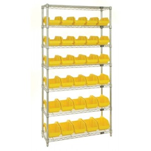 Heavy-duty wire shelving with QuickPick bins - complete package 36" x 18" x 74" Yellow