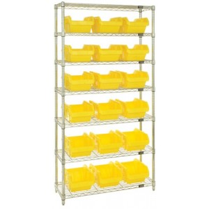 Heavy-duty wire shelving with QuickPick bins - complete package 36" x 18" x 74" Yellow