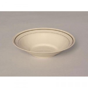 Masterpiece Plastic Bowls, 10 oz., Ivory w/ Gold Accents, Round, 10/Pack