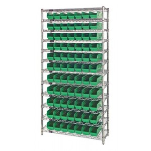 Shelf Bin Wire Shelving System 12" x 36" x 74" Green