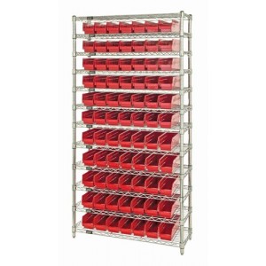 Shelf Bin Wire Shelving System 12" x 36" x 74" Red