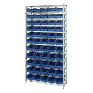 Shelf Bin Wire Shelving System 12" x 36" x 74" Blue