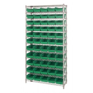 Shelf Bin Wire Shelving System 24" x 36" x 74" Green