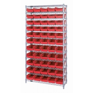 Shelf Bin Wire Shelving System 18" x 36" x 74" Red