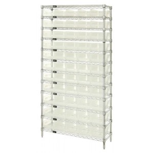 Clear-view quantum wire shelving units complete with shelf bins 12" x 36" x 74"