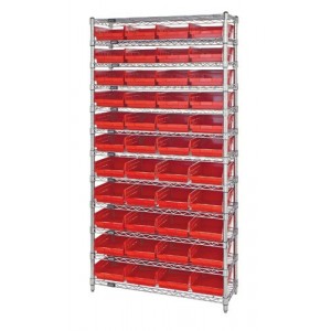 Shelf Bin Wire Shelving System 12" x 36" x 74" Red