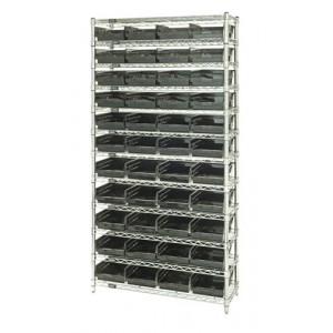 Wire shelving units complete with conductive shelf bins 12" x 36" x 75"