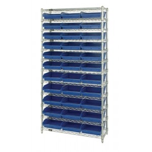 Shelf Bin Wire Shelving System 12" x 36" x 74" Blue