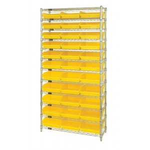 Shelf Bin Wire Shelving System 12" x 36" x 74" Yellow