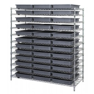 Chrome Wire Shelving System with Dividable Grid Containers 60" x 24" x 63" Gray