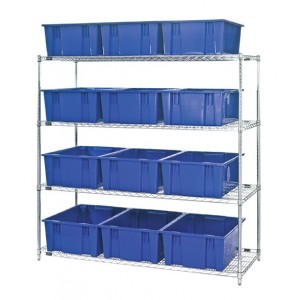 Wire shelving units with stack and nest totes 60" x 24" x 63" Blue