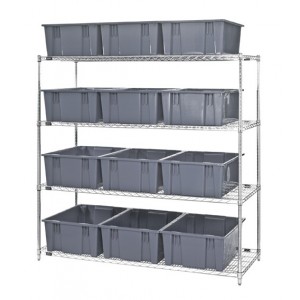 Wire shelving units with stack and nest totes 60" x 24" x 63" Gray