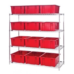Wire shelving units with stack and nest totes 60" x 24" x 63" Red