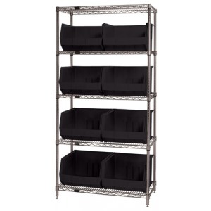 Quantum wire shelving units complete with ultra bins 36" x 18" x 74" Black