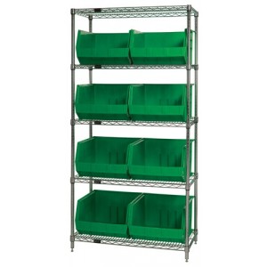 Quantum wire shelving units complete with ultra bins 36" x 18" x 74" Green