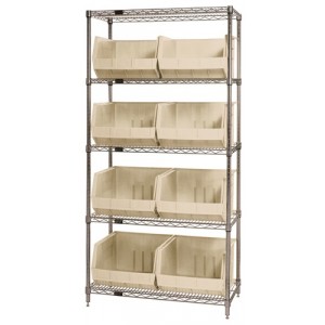 Quantum wire shelving units complete with ultra bins 36" x 18" x 74" Ivory