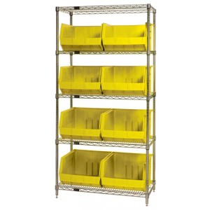 Quantum wire shelving units complete with ultra bins 36" x 18" x 74" Yellow