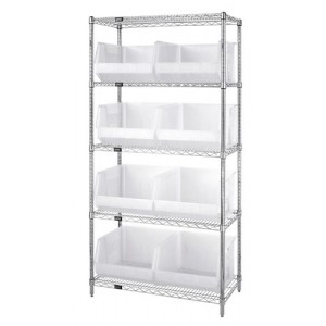 Wire shelving units complete with clear-view ultra bins 18" x 36" x 74"
