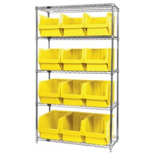 Quantum wire shelving units complete with giant hopper bins 42" x 18" x 74" Yellow