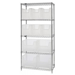 Wire shelving units complete with clear-view giant hopper bins 36" x 18" x 74"