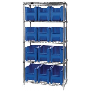 Quantum wire shelving units complete with giant hopper bins 36" x 18" x 74" Blue