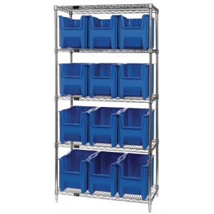 Quantum wire shelving units complete with giant hopper bins 36" x 18" x 74" Blue