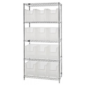 Wire shelving units complete with clear-view giant hopper bins 36" x 18" x 74"