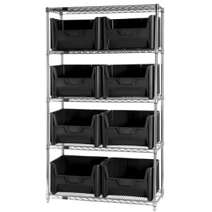 Quantum wire shelving units complete with giant hopper bins 42" x 18" x 74" Black