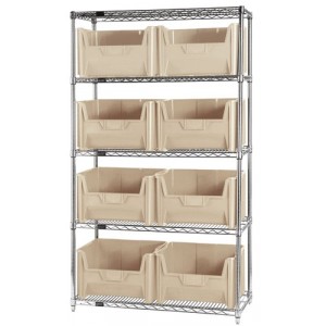 Quantum wire shelving units complete with giant hopper bins 42" x 18" x 74" Ivory