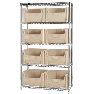 Quantum wire shelving units complete with giant hopper bins 42" x 18" x 74" Ivory