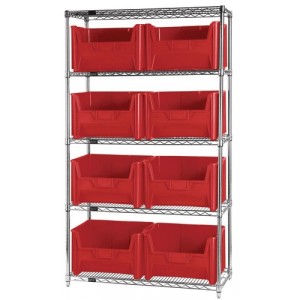 Quantum wire shelving units complete with giant hopper bins 42" x 18" x 74" Red