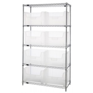 Wire shelving units complete with clear-view giant hopper bins 42" x 18" x 74"