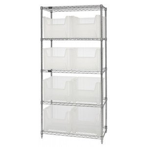 Wire shelving units complete with clear-view giant hopper bins 36" x 18" x 74"