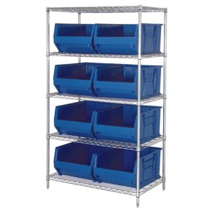 Wire Shelving Unit with Bins - Complete Package 42" x 24" x 74" Blue