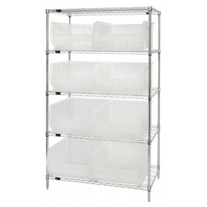 Wire Shelving Unit with Clear-View Bins - Complete Package 24" x 42" x 74"