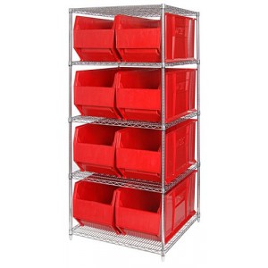 Quantum chrome wire units with hulk 36" containers 36" x 36" x 86" Red