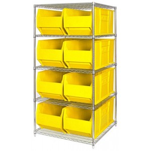 Quantum chrome wire units with hulk 36" containers 48" x 36" x 86" Yellow