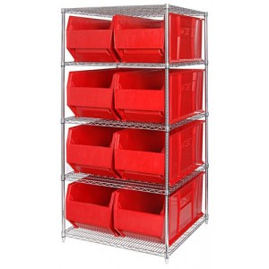 Quantum chrome wire units with hulk 36" containers 48" x 36" x 86" Red