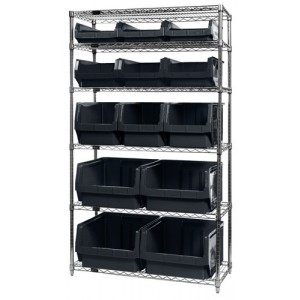 Quantum wire shelving units complete with giant hopper bins 42" x 18" x 74" Black