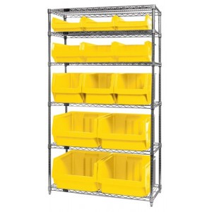 Quantum wire shelving units complete with giant hopper bins 42" x 18" x 74" Yellow