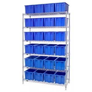 Wire shelving units with stack and nest totes 48" x 18" x 74" Blue