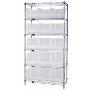 Wire Shelving and Clear-View Bin System - Complete Package 18" x 36" x 74"
